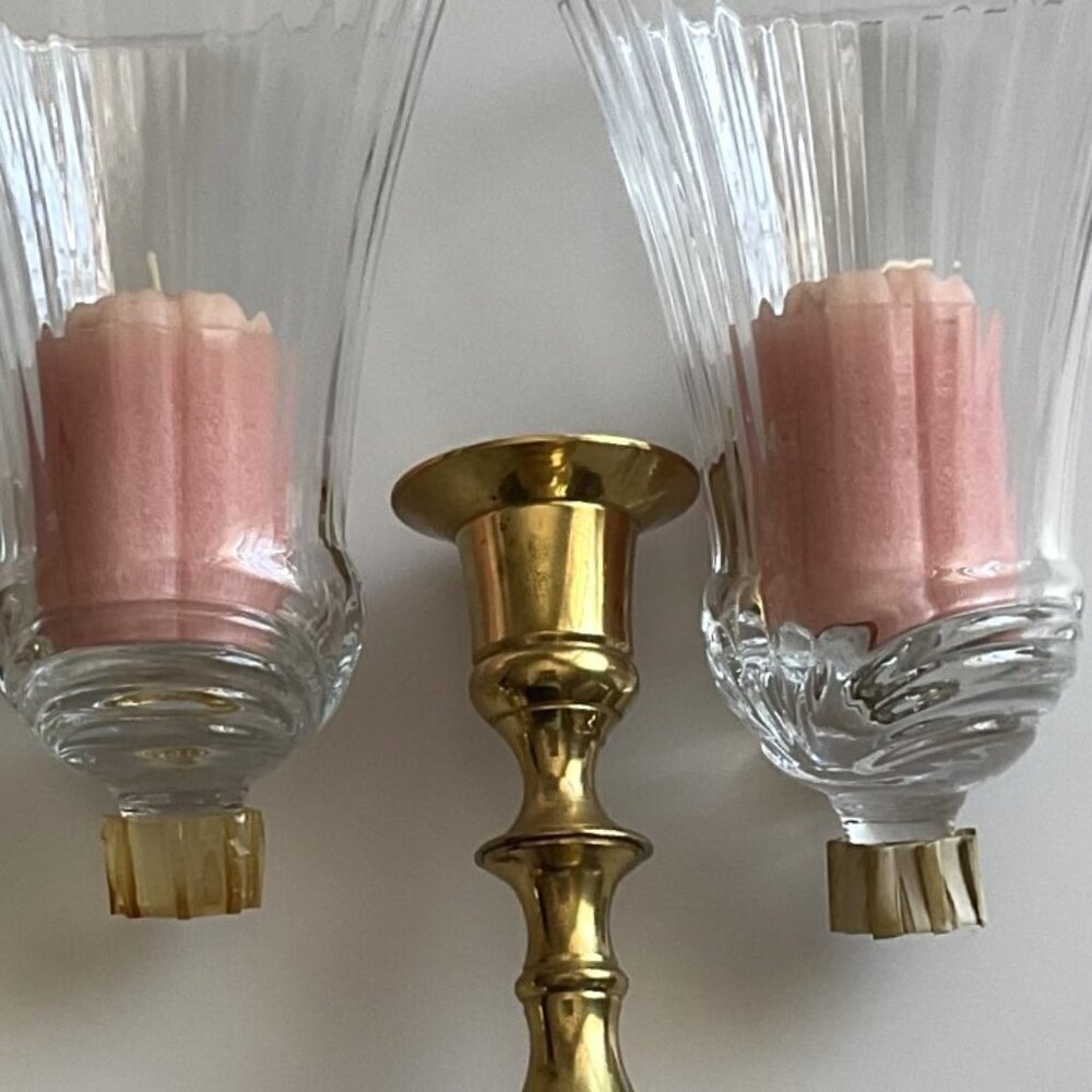 HOME INTERIORS VINTAGE 90S GLASS VOTIVE CANDLE CUPS BRASS CANDLE STICK HOLDERS 2 - Picture 8 of 10